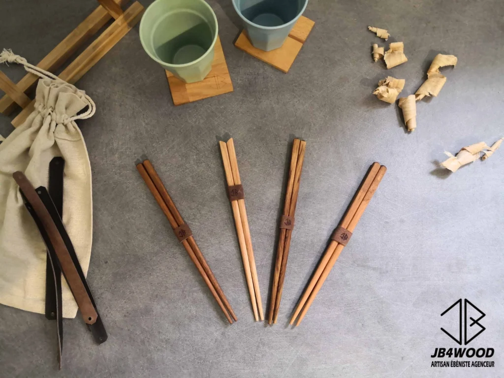 Baguettes chinoises hêtre massif — Création JB4WOOD ébéniste artisan Auvergne