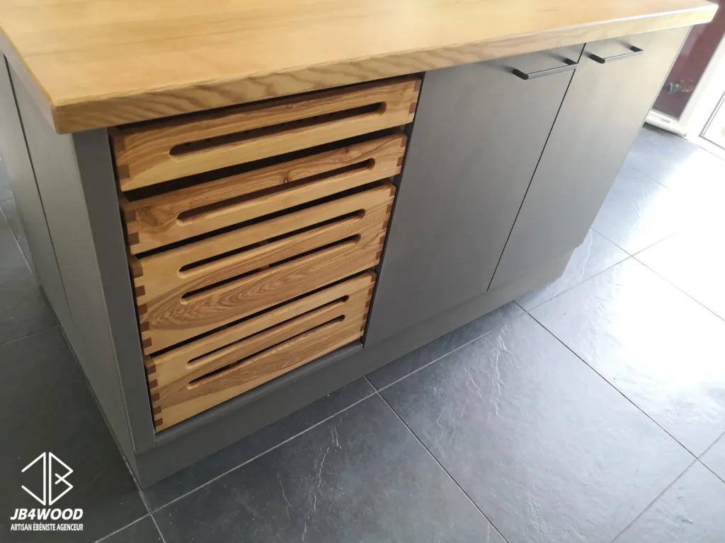 Îlot central de cuisine légumiers bois intégrés — JB4WOOD