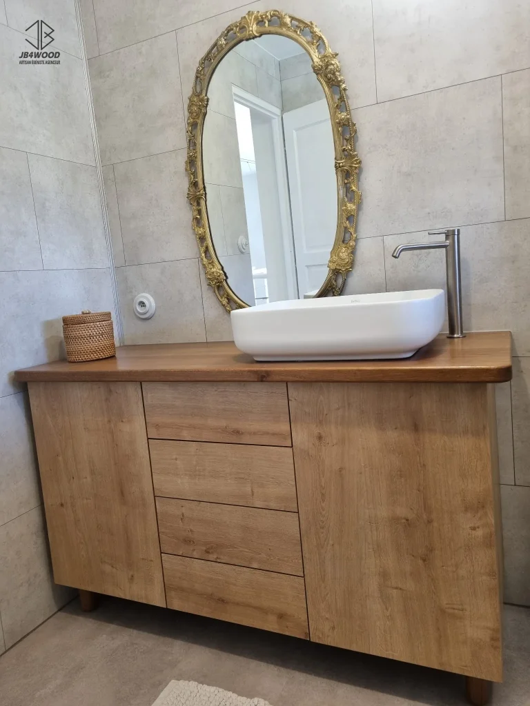 Meuble salle de bain plan travail chêne massif — JB4WOOD