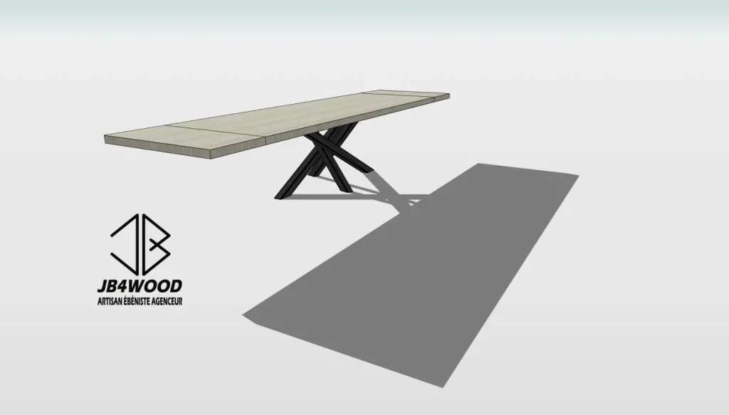 Plan 3d grande table bois massif avec rallonges — JB4WOOD