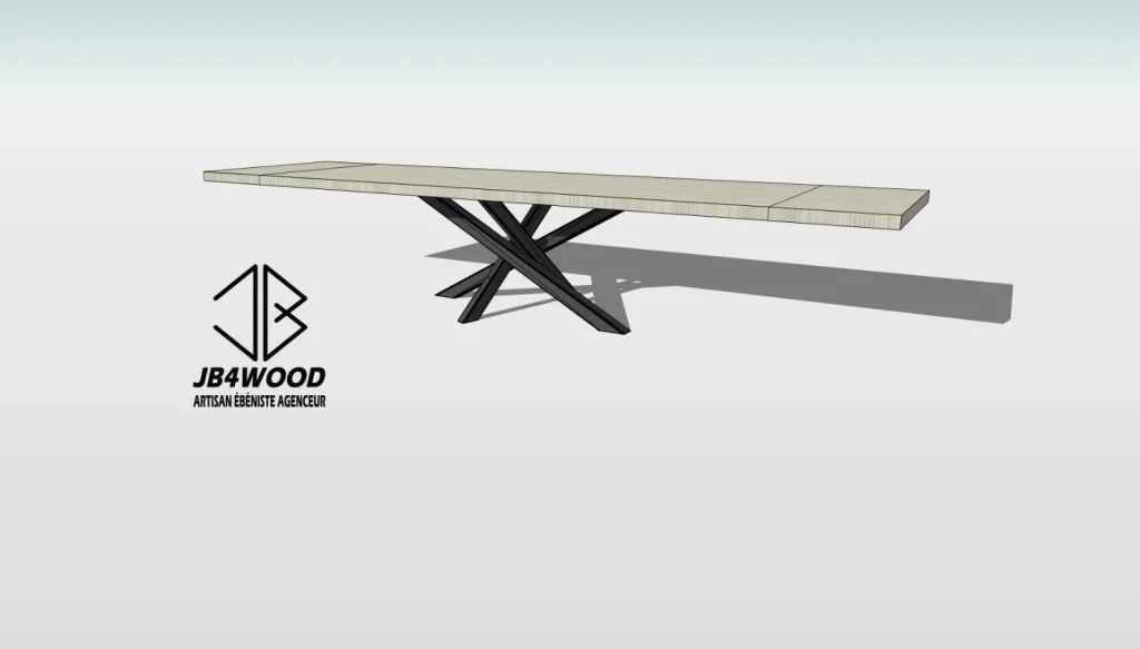 Plan 3d grande table bois massif frêne avec rallonges — JB4WOOD