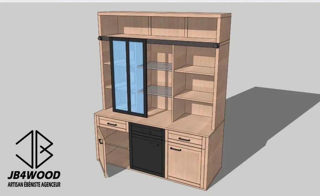 Plan 3d meuble buffet style industriel en bois — JB4WOOD