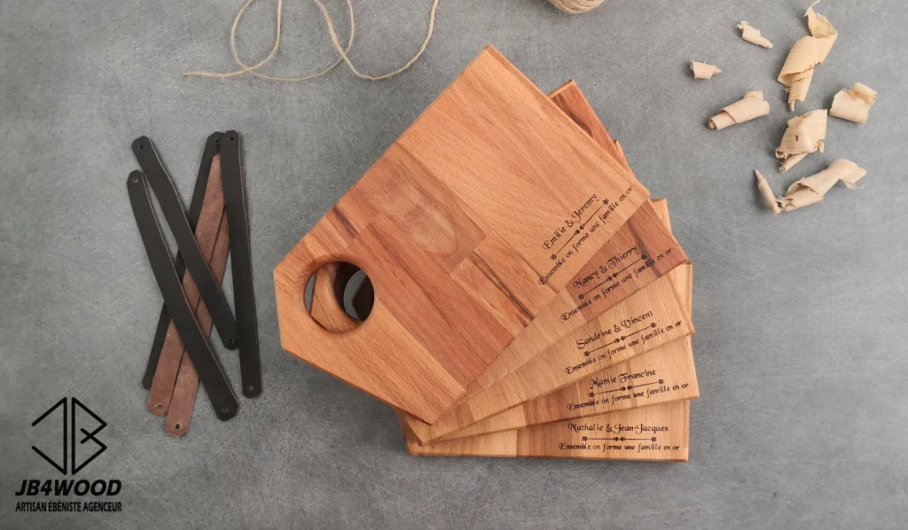 Série planches à découper gravées mariage et événement — JB4WOOD ébéniste agenceur Auvergne